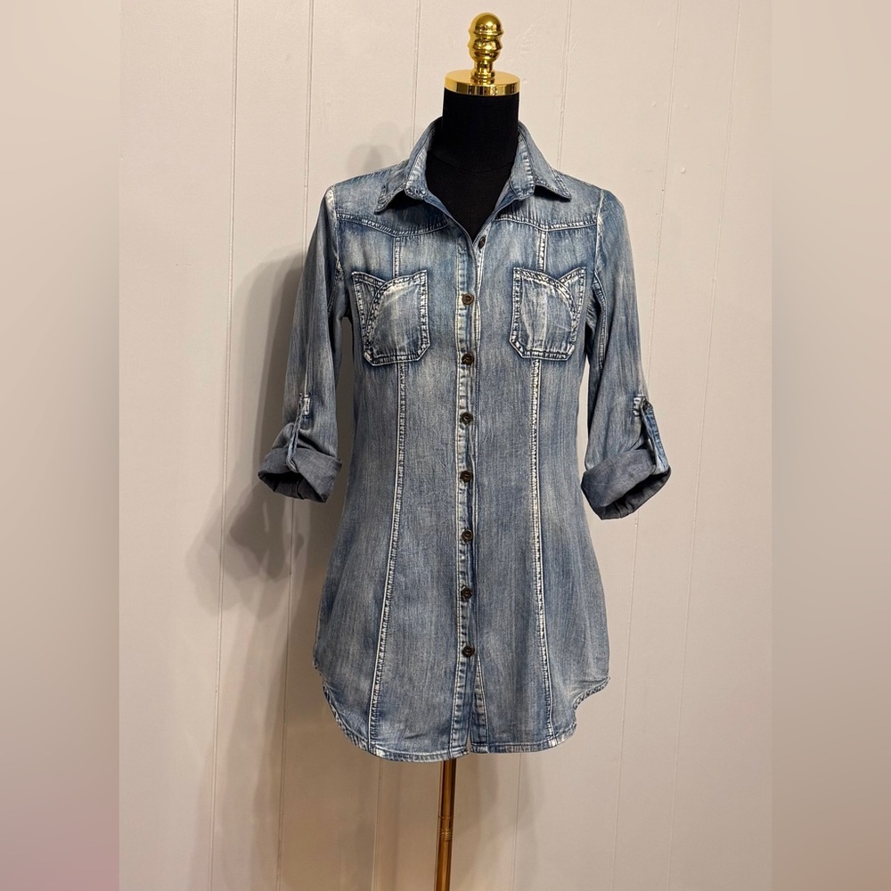 #14)  eci New York  Cotton Blue Denim Long Shirt